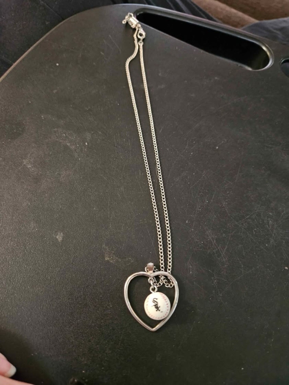 Chicago White Sox Silver Pendant Necklace Baseball Heart Charm